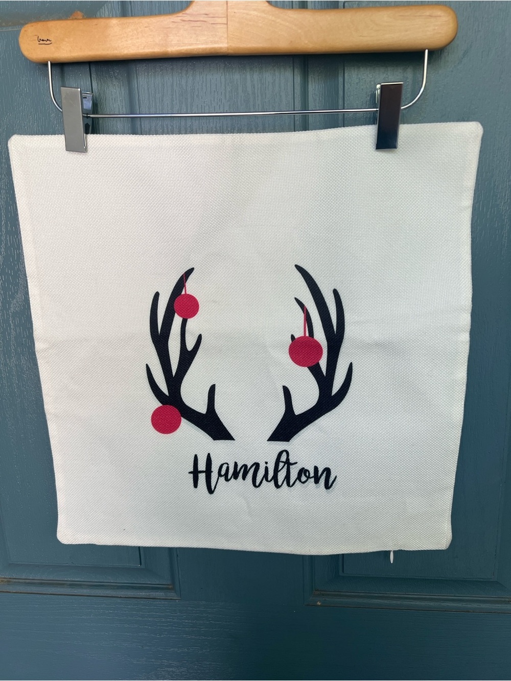 NWOT Personalized Reindeer Pillow Cover - “Hamilton”